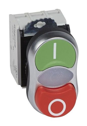 Кнопка двойная с потайн.//выступ. I - O толкателями ∅ 22,3 - Osmoz - в сборе - с подсветкой - зел, 023767