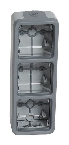 Plexo55 Коробка 3-ная вертикальная для накладного монтажа с сальниками, серая, 069679