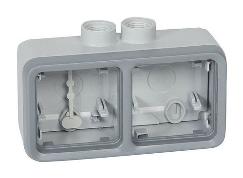 Plexo55 Коробка 2-ная гориз. для накладного монтажа 2 ввода сверху, серая, 069678