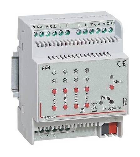 KNX. Активатор для приводов жалюзи//рольставень 4-канальный 6А.DIN 4 модуля., 002691