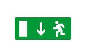 Информационная табличка - для автономных эвакуационных светильников - человек бегущий вниз - 227х90 мм, 060964