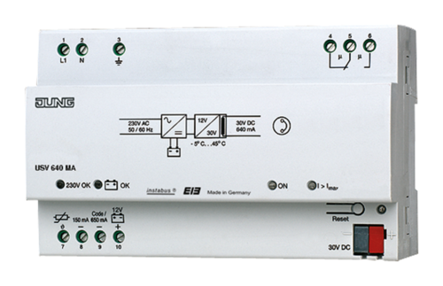 JUNG KNX Бесперебойный блок питания 640 мА со встроенным дросселем, USV640MA