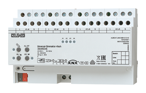 JUNG KNX Диммер универсальный , 4 канала 20-250 W/VA, 3904REGHE