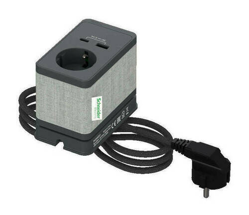 US+Блок розеточный с зажимом, с 1 розеткой (2К+З) и 2 зарядками USB (A+C) АНТРАЦ, INS44051