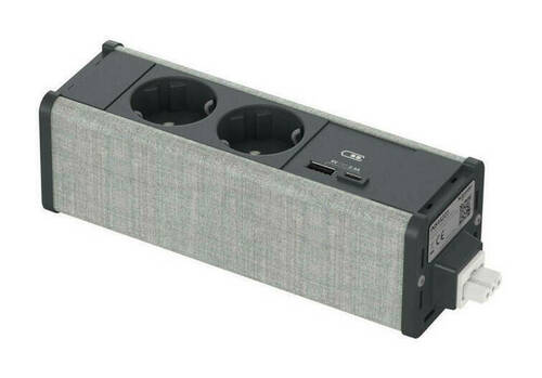 Unica System+ Блок 2хРозетка (2К+З) и 2хUSB типа A//C АНТРАЦИТ//СЕРАЯ ТКАНЬ, INS44223