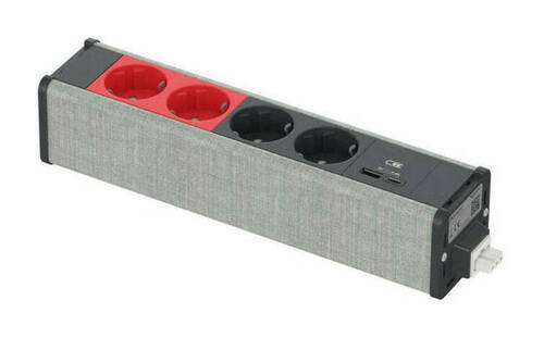 Unica System+ Блок 2хРозетка БЕЛАЯ+2хРозетка КРАСНАЯ+2хUSB A//C АНТР.//СЕРАЯ ТКАНЬ, INS44247