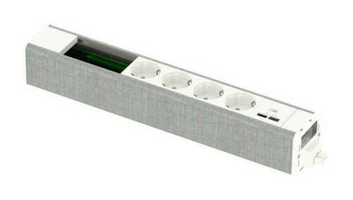 US+ Блок 4хРозетка (2К+З) + 2xUSB A//C + место (45х90) под VDI БЕЛЫЙ//СЕРАЯ ТКАНЬ, INS44258