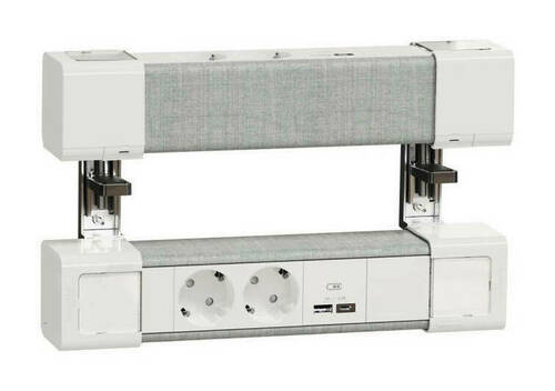 Unica System+ Блок двойной на струбцинах 2х(2хРоз.+2хUSB A//C) БЕЛЫЙ//СЕРАЯ ТКАНЬ, INS44400