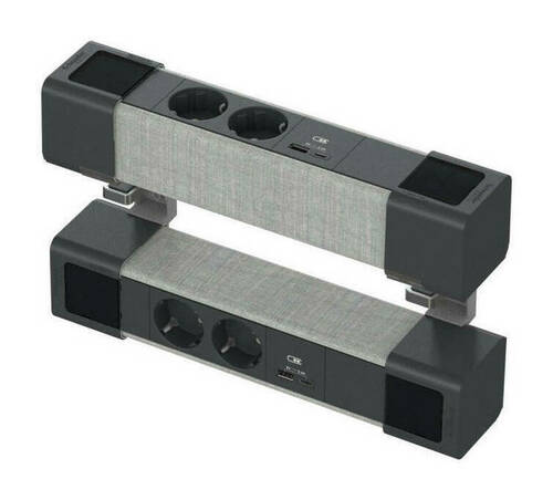 Unica System+ Блок двойной на струбцинах 2х(2хРоз.+2USB A//C) АНТР//СЕРАЯ ТКАНЬ, INS44401