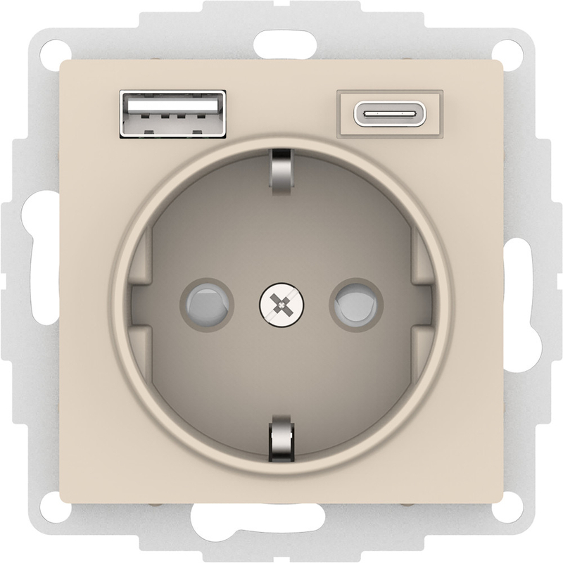SE AtlasDesign Бежевый Розетка 16А с USB A+C, бежевый, ATN000232