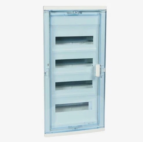 Распределительный шкаф Legrand Nedbox 48 мод., IP40, встраиваемый, пластик, прозрачная синяя дверь, с клеммами, 001424