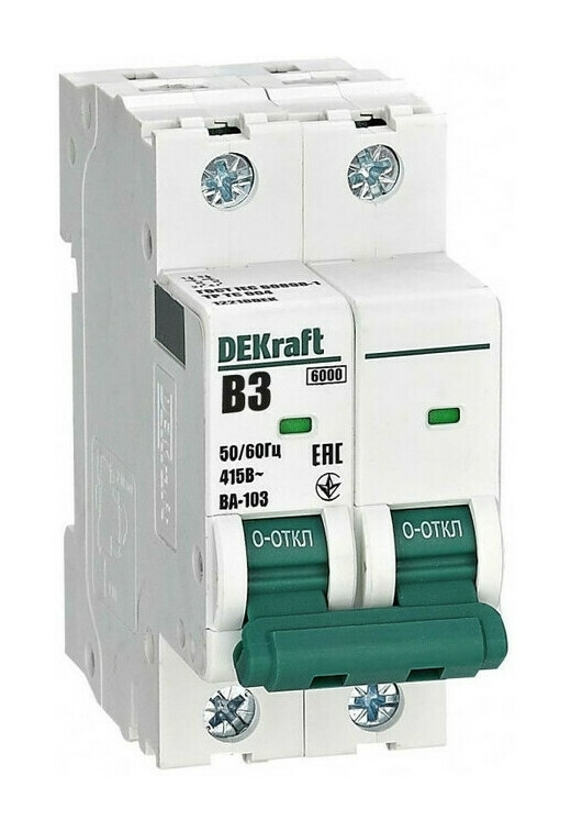 Автоматический выключатель DEKraft ВА-103 2P 3А (B) 6кА, 12218DEK