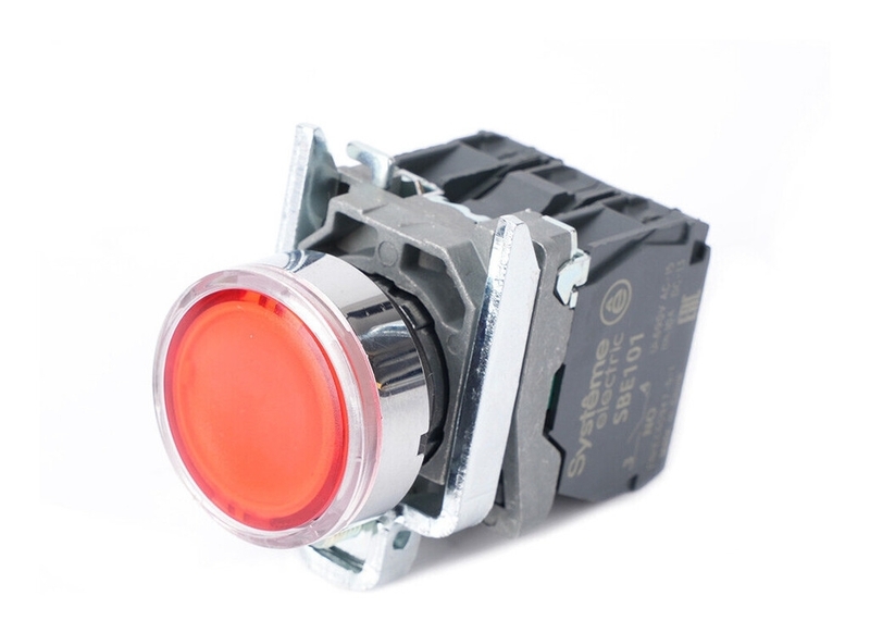 Кнопка SB4 с подсветкой в сборе модульная 22мм красная металл 24ВDC 1НО+1НЗ, SB4BW34B5