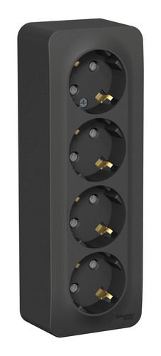 Розетка четырехместная Schneider Electric BLANCA, открытый монтаж, с заземлением, со шторками, антрацит, BLNRA011416