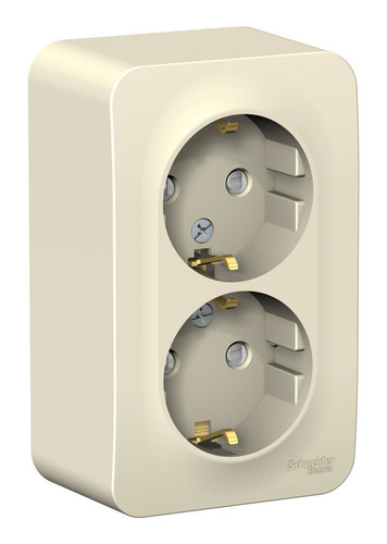 Розетка двухместная Schneider Electric BLANCA, открытый монтаж, с заземлением, со шторками, молочный, BLNRA011202