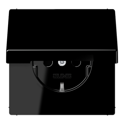 Розетка JUNG LS 990, скрытый монтаж, с заземлением, с крышкой, черный, LS1521KLSW