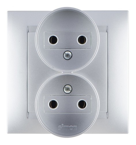 Розетка двухместная Simon 15, скрытый монтаж, алюминий, 1590457-033