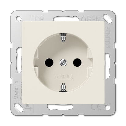 Розетка JUNG AS 500, скрытый монтаж, с заземлением, со шторками, бежевый, A520KI