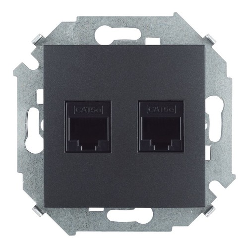 Simon 15 Графит Розетка компьютерная двойная RJ45 кат.5е (АМР), 1591552-038