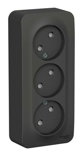 Розетка трехместная Systeme Electric BLANCA, открытый монтаж, без заземления, со шторками, антрацит, BLNRA001316