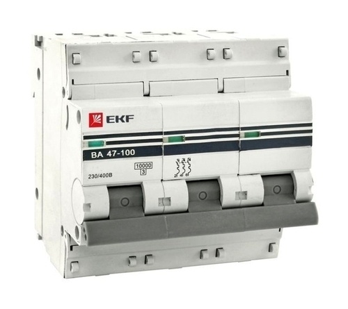 Автоматический выключатель 3P 100А (D) 10kA ВА 47-100 EKF PROxima, mcb47100-3-100D-pro