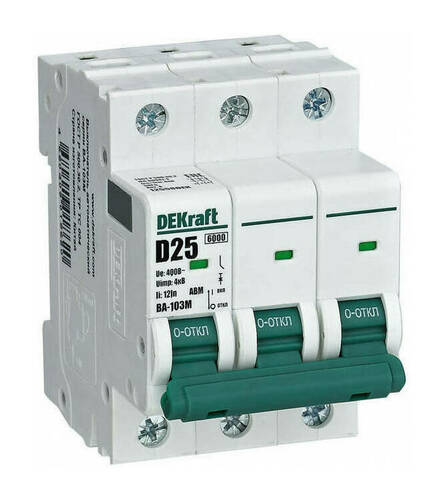 Автоматический выключатель DEKraft ВА-103M 3P 20А (D) 6кА, 12557DEK