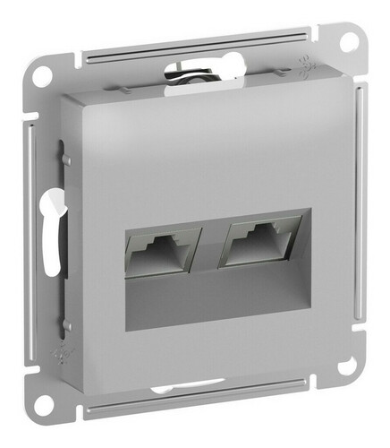 Розетка компьютерная 2xRJ45 Systeme Electric ATLASDESIGN, скрытый монтаж, алюминий, ATN000388