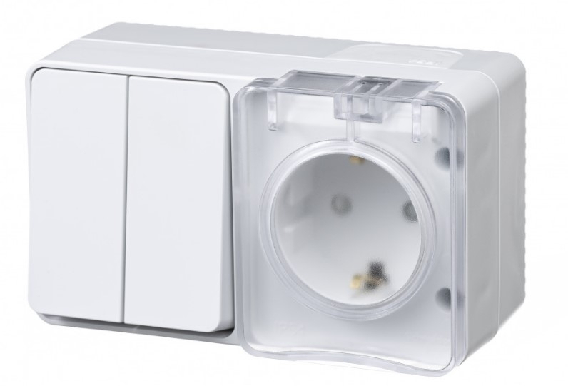 AtlasDesign Profi54 БЛОК: РОЗ. з/к со шт. 16А 250B, ВЫКЛ.2-клав.10А, БЕЛЫЙ, ATN540174