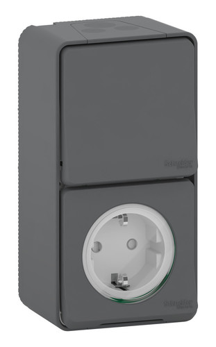 MUREVA S, БЛОК РОЗЕТКА + ПЕРЕКЛЮЧАТЕЛЬ , открытой установки, АНТРАЦИТ, IP55, MUR36024