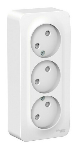 Розетка трехместная Systeme Electric BLANCA, открытый монтаж, без заземления, со шторками, белый, BLNRA001311