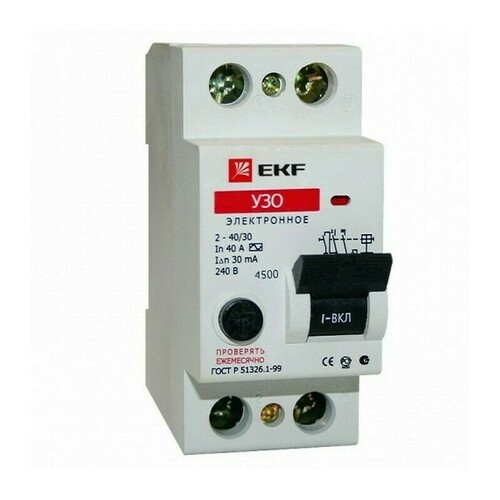 Устройство защитного отключения УЗО ВДТ-40 2P 63А/ 30мА (электронное) EKF Basic, elcb-2-63-30e-sim