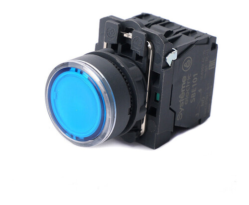 Кнопка SB5 с подсветкой в сборе модульная 22мм синяя пластик 24ВDC 1НО+1НЗ, SB5AW36B5