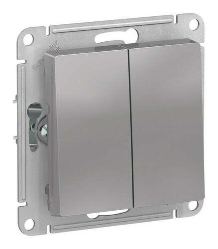 Выключатель 2-клавишный Systeme Electric ATLASDESIGN AQUA, скрытый монтаж, алюминий, ATN440351