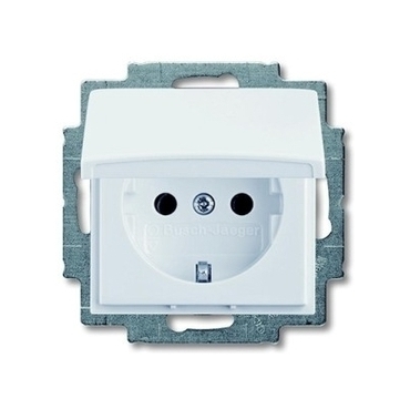 Розетка ABB BASIC55, скрытый монтаж, с заземлением, с крышкой, альпийский белый, 2CKA002018A0350