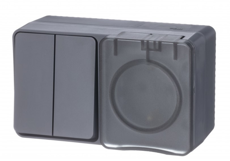 AtlasDesign Profi54 БЛОК: РОЗ. з/к со шт. 16А 250B, ВЫКЛ.2-клав.10А, АНТРАЦИТ, ATN544074