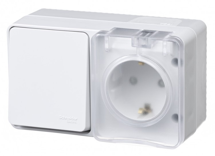 AtlasDesign Profi54 БЛОК: РОЗ. з/к со шт. 16А 250B, ВЫКЛ.1-клав.10А, БЕЛЫЙ, ATN540170