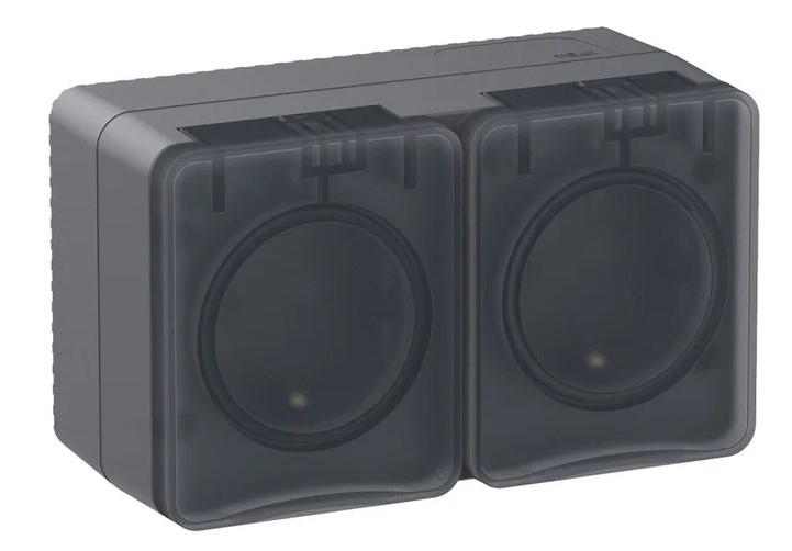 AtlasDesign Profi54 двойная розетка с заземлением со шторками 16А 250B, АНТРАЦИТ, ATN544026