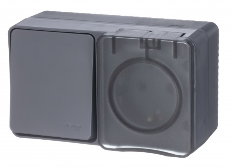 AtlasDesign Profi54 БЛОК: РОЗ. з/к со шт. 16А 250B, ВЫКЛ.1-клав.10А, АНТРАЦИТ, ATN544070