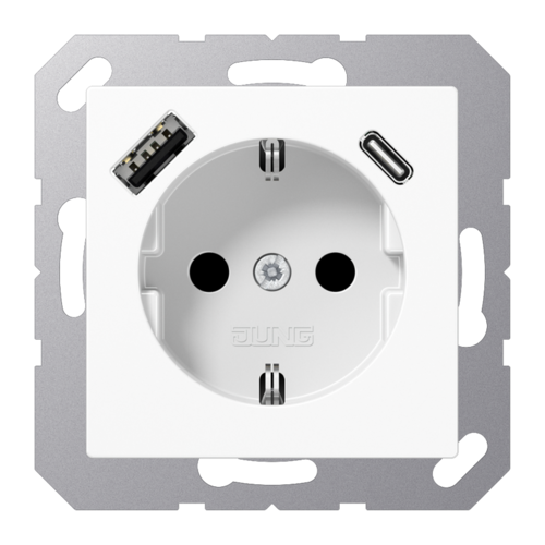 Розетка 2К+З 16А 250В~, с разъемом  USB Typ AC, A1520-15CAWW