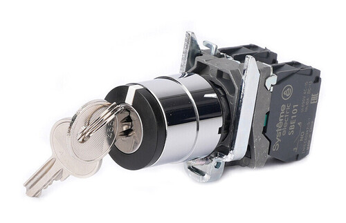 Переключатель SB4 в сборе модульный 22мм 3 позиции с фиксацией ключ 2НО, SB4BG03