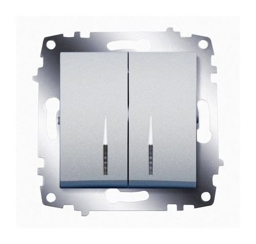 Выключатель 2-клавишный ABB COSMO с подсветкой, алюминий, 619-011000-203