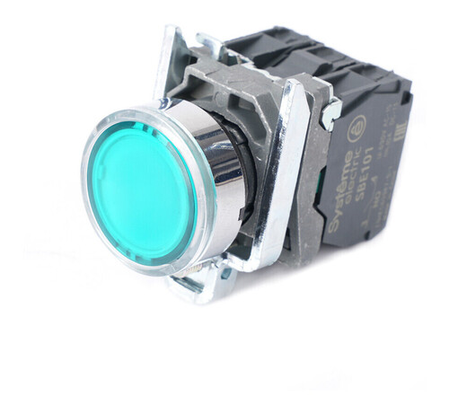 Кнопка SB4 с подсветкой в сборе модульная 22мм зеленая металл 24ВDC 1НО+1НЗ, SB4BW33B5