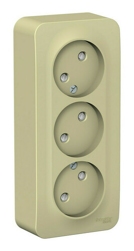 Розетка трехместная Systeme Electric BLANCA, открытый монтаж, со шторками, бежевый, BLNRA001317