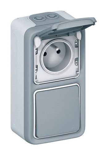 Plexo55 Коробка 2-ная вертикальная для накладного монтажа с сальниками, серая, 069661