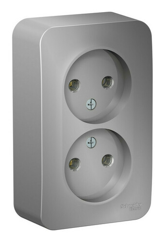 Розетка двухместная Systeme Electric BLANCA, открытый монтаж, без заземления, алюминий, BLNRA000213