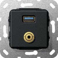 Розетка USB+mini-jack Gira SYSTEM 55, черный