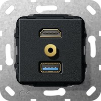 Розетка HDMI+USB+mini-jack Gira SYSTEM 55, черный