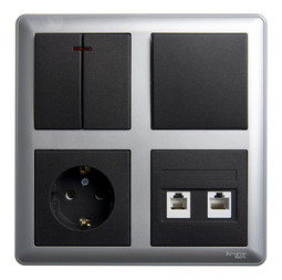 W59 коробка подъемная для наружного монтажа с рамкой 4-местная, матовый хром