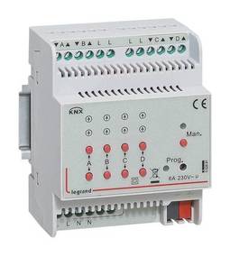 KNX. Активатор для приводов жалюзи//рольставень 4-канальный 6А.DIN 4 модуля.
