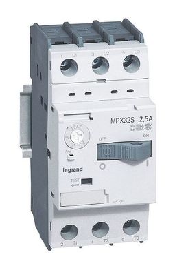 Силовой автомат для защиты двигателя Legrand MPX³ 2.5А 3P, термомагнитный расцепитель, 417306